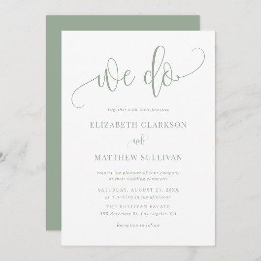 Invitation Sage Green Nous faisons Moderne Mariage de calligr (Devant / Derrière)