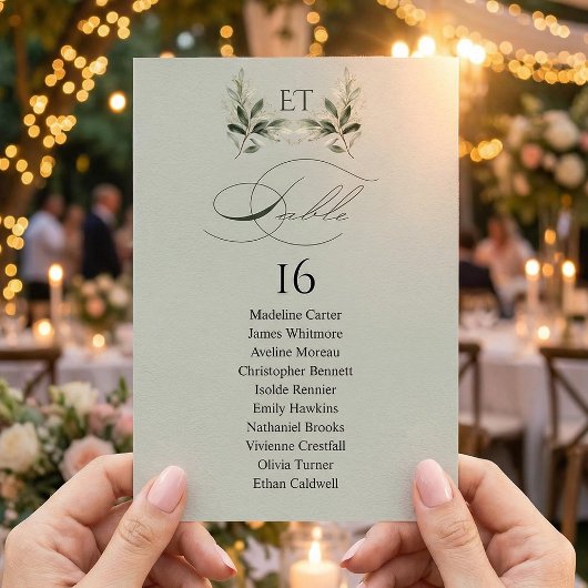 Invitation Sage Green Olive Branch Monogram Table Number