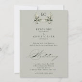 Invitation Sage Green Olive Branch Monogram Wedding (Devant)