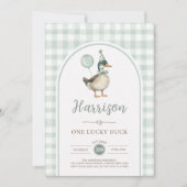 Invitation Sage Green One Lucky Duck Balloon 1er anniversaire (Devant)