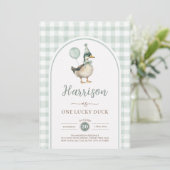 Invitation Sage Green One Lucky Duck Balloon 1er anniversaire (Debout devant)