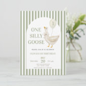 Invitation Sage green One Silly Goose Genre Neutre Anniversai (Debout devant)