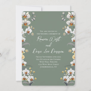 Invitation Sage Green Orchidées Vintages Mariage Floral