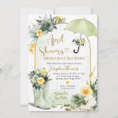 Invitation Sage Green Parapluie Avril Douches Baby shower (Devant)