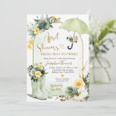 Invitation Sage Green Parapluie Avril Douches Baby shower (Debout devant)