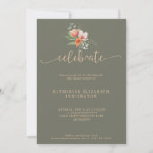 Invitation Sage Green Peach Floral Arch Photo Graduation (Dos)