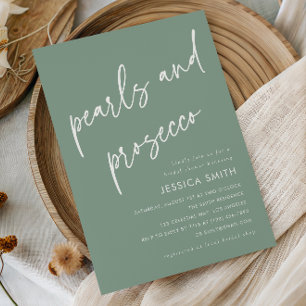 Invitation Sage Green Perles et Prosecco Enterrement de Vie d