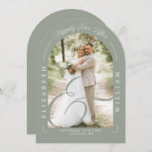 Invitation Sage Green Photo Arch Script Mariage Réception (Devant / Derrière)