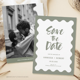 Invitation Sage Green Photo Moderne Enregistrer La Date