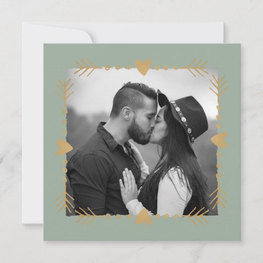 Invitation Sage Green Photo moderne Gold Hearts Mariage (Devant)