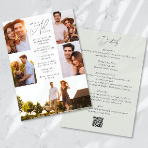 Invitation Sage Green Photo moderne QR Code Tout en un Mariag