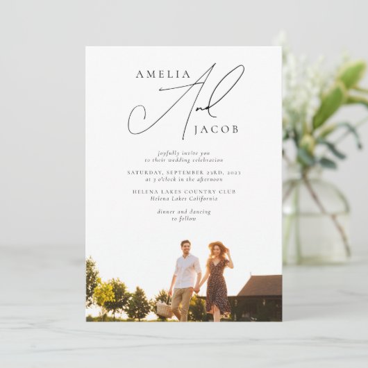 Invitation Sage Green Photo moderne QR Code Tout en un Mariag (Debout devant)