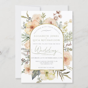 Invitation Sage Green Pine d'hiver Gold Mariage de Noël