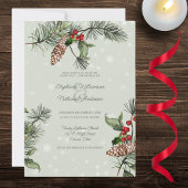 Invitation Sage Green Pine & Holly en Mariage de neige