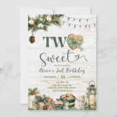 Invitation Sage Green Plaid Rustic Two Sweet Birthday (Devant)