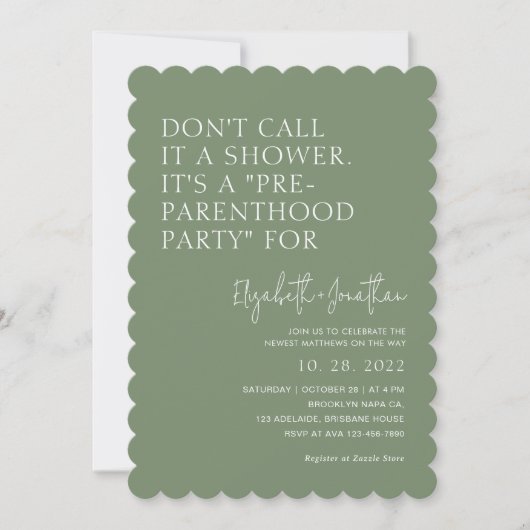 Invitation Sage Green Pre - Parenthood Party | Baby Shower  (Devant)