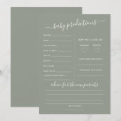 Invitation Sage Green Predictions Baby Shower Game Card (Devant / Derrière)