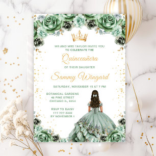 Invitation Sage Green Princess Floral Quinceañera