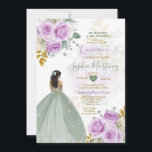 Invitation Sage Green Princess Purple Floral Gold Quiñceanera<br><div class="desc">Sage Green Princess Purple Floral Gold Quiñceanera Invitation Mis Quince 15 Anos,  16e anniversaire, </div>
