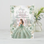 Invitation Sage Green Princesse et Château Floral Mis Quince (Debout devant)