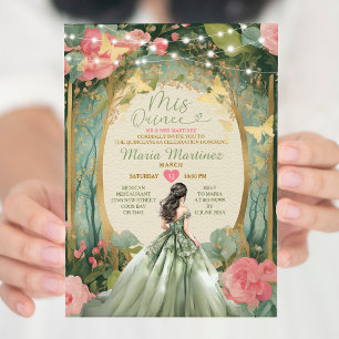 Invitation Sage Green Princesse Robe Gold Forest Mis Quince