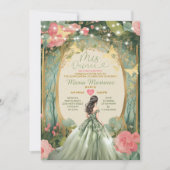 Invitation Sage Green Princesse Robe Gold Forest Mis Quince (Devant)