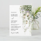 Invitation Sage Green Purple Floral Lantern Wedding (Debout devant)
