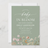 Invitation Sage Green QR Code Fleur sauvage Baby in Bloom (Devant)