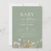 Invitation Sage Green QR Code Fleur sauvage Baby in Bloom (Devant)
