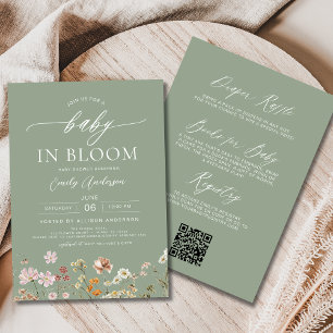 Invitation Sage Green QR Code Fleur sauvage Baby in Bloom