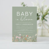 Invitation Sage Green QR Code Fleur sauvage Baby in Bloom Dou (Debout devant)