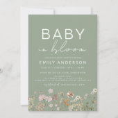 Invitation Sage Green QR Code Fleur sauvage Baby in Bloom Dou (Devant)