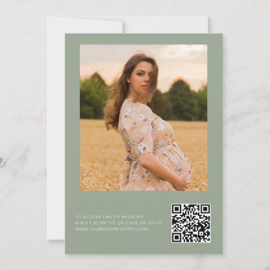 Invitation Sage Green QR Code Fleur sauvage Baby in Bloom Dou (Dos)
