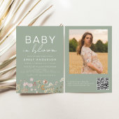 Invitation Sage Green QR Code Fleur sauvage Baby in Bloom Dou