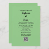 Invitation Sage Green QR Code noir Script simple Mariage (Devant / Derrière)