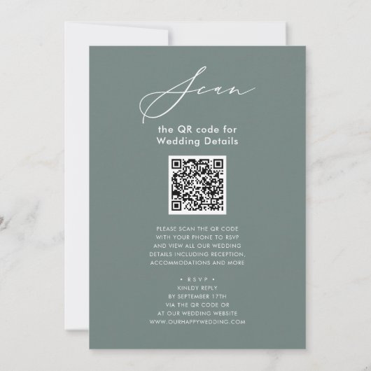 Invitation Sage Green QR Code Tout en un Mariage moderne (Dos)