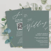 Invitation Sage Green QR Code Tout en un Mariage moderne