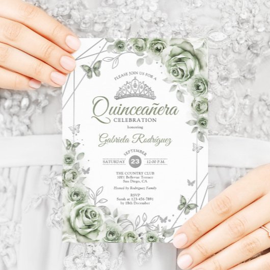 Invitation Sage Green Quinceanera Floral