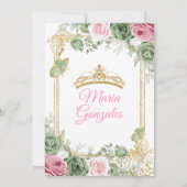 Invitation Sage Green Quinceañera Pink Gold Crown Butterfly (Dos)
