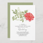 Invitation Sage Green Red Floral Boho Mariage (Devant / Derrière)