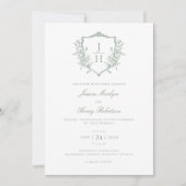 Invitation Sage Green Regency Floral Crest Monogram Mariage (Devant)