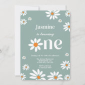 Invitation Sage Green Retro Super Daisy Florals 1er anniversa (Devant)