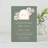 Invitation Sage Green Retro Yellow Daisy All in One Wedding (Debout devant)