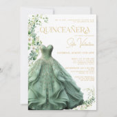 Invitation Sage Green Robe Gown Floral Princesse Quinceañera (Devant)