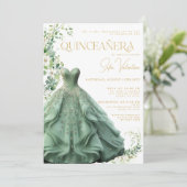Invitation Sage Green Robe Gown Floral Princesse Quinceañera (Debout devant)