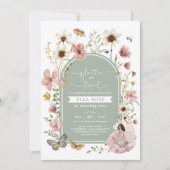 Invitation Sage Green Rose Boho Fée Fleur sauvage Anniversair (Devant)
