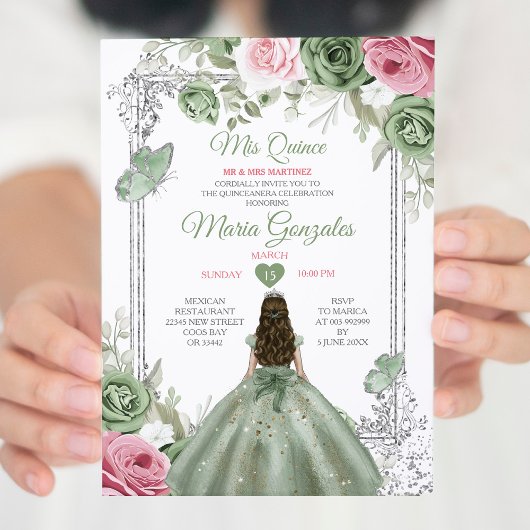 Invitation Sage Green Rose Mis Quince 15 Anos Crown