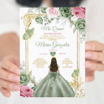 Invitation Sage Green Rose Mis Quince 15 Anos Crown<br><div class="desc">Quinceañera Sage Green Pink Gold Crown Invitation Mis Quince 15 Anos,  16e anniversaire, </div>