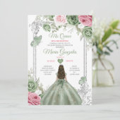 Invitation Sage Green Rose Mis Quince 15 Anos Crown (Debout devant)