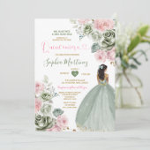 Invitation Sage Green & Rose Princesse Floral Gold Quiñceaner (Debout devant)